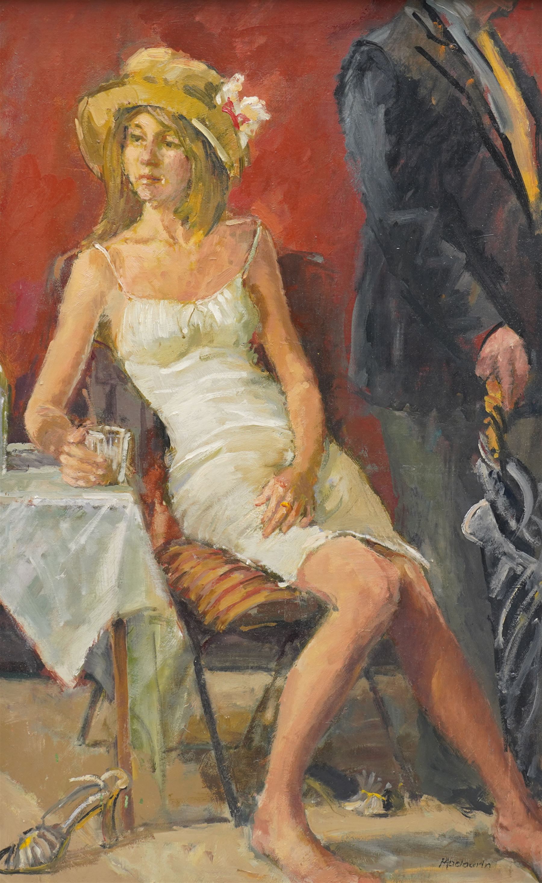 Pat Maclaurin (British 1933-2022): 'It was a Lovey Lunch', oil on board signed, titled verso 47cm x 29cm