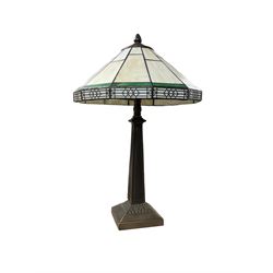 Pair of Tiffany style lamps with geometric patterns, H52cm