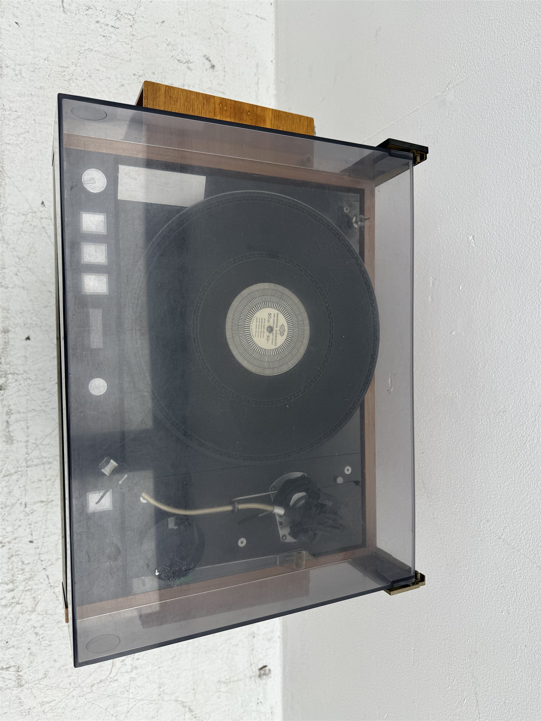 Thorens TD 126 MKII turntable record deck with SME tonearm, within teak case, together with a pair of Mordaunt-Short MS235 speakers, speakers H53cm
