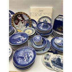 Royal Copenhagen thirty-eight assorted Christmas calendar plates, from 1963 to 1992, a selection of other Royal Copenhagen decorative plates, a collection of Bing and Grondahl plates, ceramic bells, etc. 