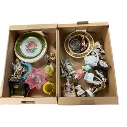 Set of five Falcon ware plates, decorated with fruit, together with jewellery case, glassware and other ceramics, two boxes   