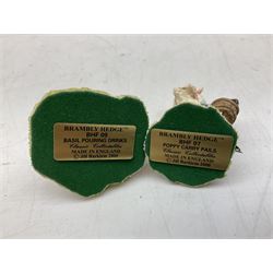 Four Classic Collectables Brambly Hedge figures, comprising Basil Pouring Drinks, Wilfred and Teasel Pushing Cart, Poppy Carry Pails and Mrs Apple, Wilfred and Basket, all boxed