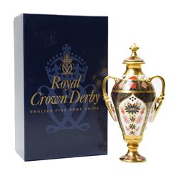 Royal Crown Derby Imari 1128 pattern, Tissington vase and cover, with printed mark beneath and original box, H21cm