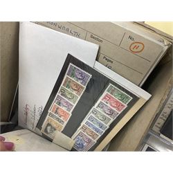 Great British and World stamps, including Queen Elizabeth II issues, first day covers, miniature sheets, Egypt, Finland, France, Greece, Honduras, Hungary, India, Italy, Poland etc, housed in various albums, folders and loose, in one box