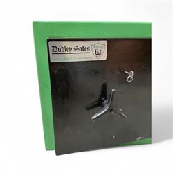 Green painted steel valuables safe, with key
