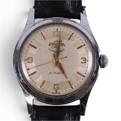 Enicar Ultrasonic 21 Jewels stainless steel wristwatch on leather strap