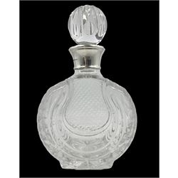 Modern silver mounted glass decanter, the cut glass body of circular form, with personal engraving, the silver collar hallmarked L J Millington, Birmingham 2008, overall H23.5cm