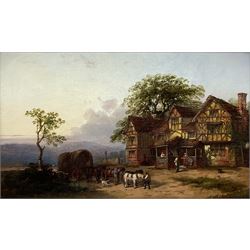 William Pitt (British fl.1853-1890): 'Roadside Inn Shropshire', oil on canvas, signed titled and dated 1853 verso, 20cm x 34cm
Provenance: private collection; with Bonhams London 8th October 2002 Lot 276