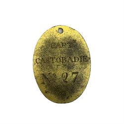 York Trier's Stand gilt pass, bearing date 1768, back named 'CAPTN CASTOBADIE', No. 27