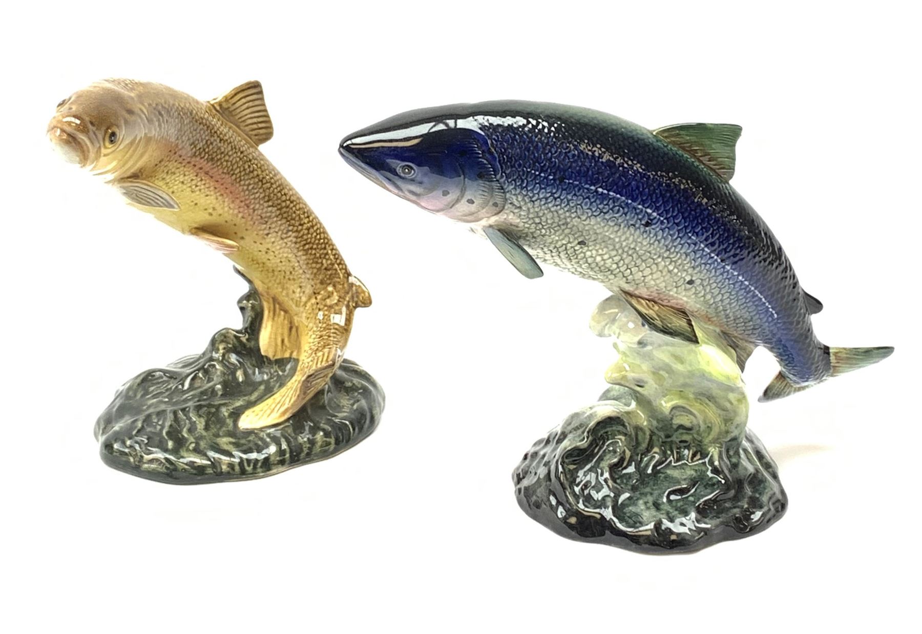 Two Beswick models of fish, Trout 1032 and Atlantic Salmon 1233, each with printed and impressed marks to base, largest H7.5cm. 