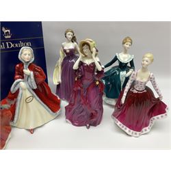 Eight Royal Doulton figures, comprising Rachel HN2936, The Skater HN3439, Janine HN2461, Innocence HN2842, Special Celebration HN4234, Autumn HN4272, Fiona HN2694 and Winsome HN2220, together with three smaller Royal Doulton figures My First Figurine HN3424, Buttercup HN3268 and Autumn Breezes HN2176