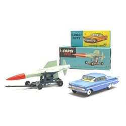 Corgi - 'Thunderbird' Guided Missile by English Electric Co., on Assembly Trolley, No.350, and Chevrolet 'Impala' with spring suspension and Model Club leaflet, No.220, both boxed (2)