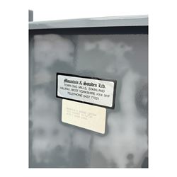 Mountain & Sowden Ltd - painted grey steel construction with single door secured by 7 lever lock, interior fitted with green felt-lined barrel rest, fixed shelf