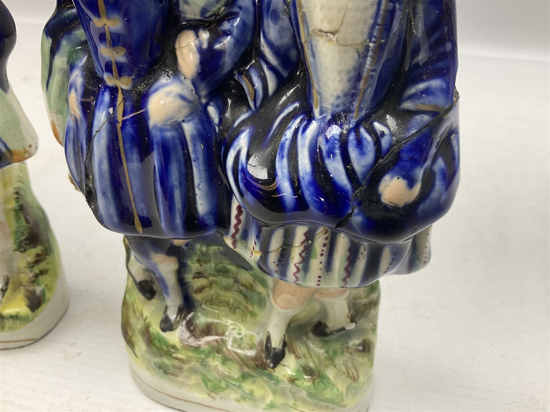 Quantity of Victorian and later Staffordshire style figures, to include examples upon horseback, sheep, drummer etc