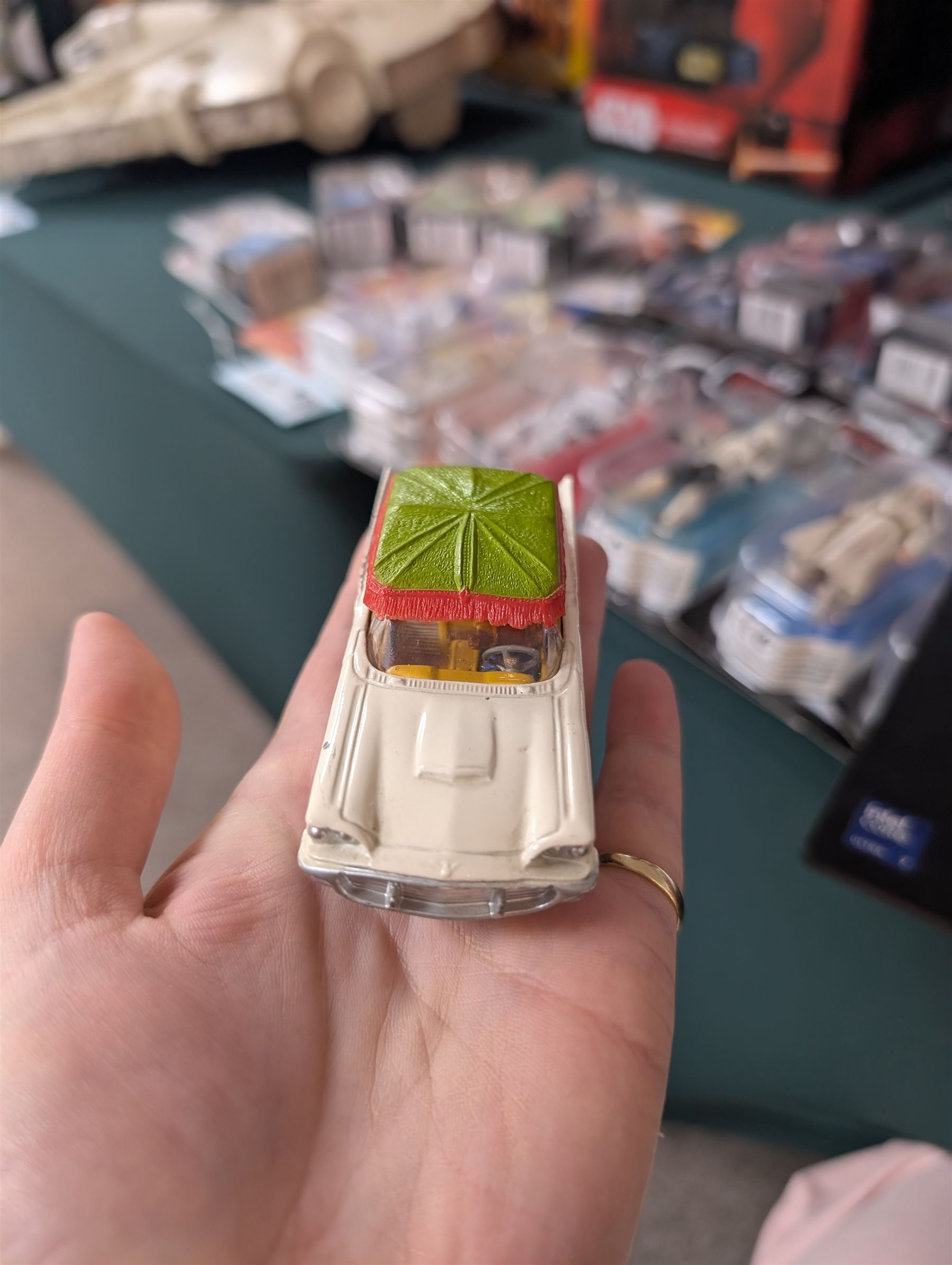 Corgi Toys Ford Thunderbird Bermuda Taxi no. 430, white body with yellow lettering with red and green plastic canopy, boxed