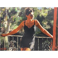 Fabian Perez (Argentinian 1967-): 'Saba in the Sun', embellished giclee print on canvas board signed and numbered 93/195, inscribed verso with DeMontfort Fine Art certificate of authenticity 45cm x 60cm
