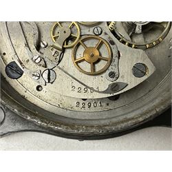 WW2 Jungans Luftwaffe aircraft cockpit clock with luminous centre sweep seconds hand, baton hour and minute hands, regulation 45mm black dial with date recorder, formerly illuminous Arabic numbers and minute track, rotating bezel (seized), going barrel movement with a lever escapement serial No 22901 jewelled to the centre wheel, over-sprung balance with timing  screws, max.H8cm