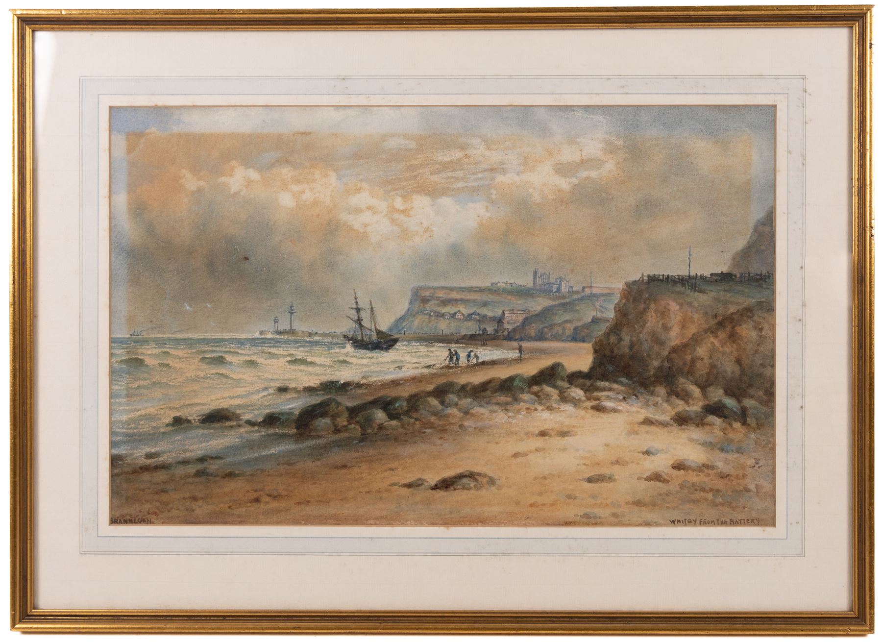John Francis Branegan (British 1843-1909): 'Whitby from the Battery', watercolour signed and titled 33cm x 51cm