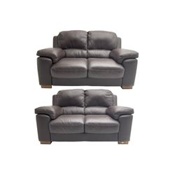Rogers of York - pair two seat sofas, upholstered in soft brown leather