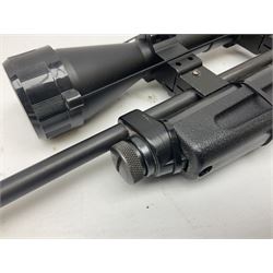 Crosman Air Guns Model 2250B .22 CO2 air rifle, with sound moderator, VLife 3-9 x 40 telescopic sight and Model 1399 Custom skeleton stock, serial no.700B25270, L91cm; with quantity of CO2 gas canisters, 