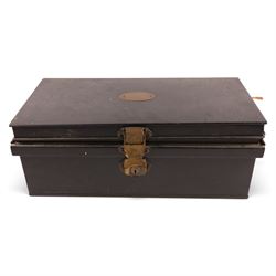 Field medical equipment, including scalpels, syringe, small weights and scales, ophthalmoscope, etc, contained within a steel uniform case
