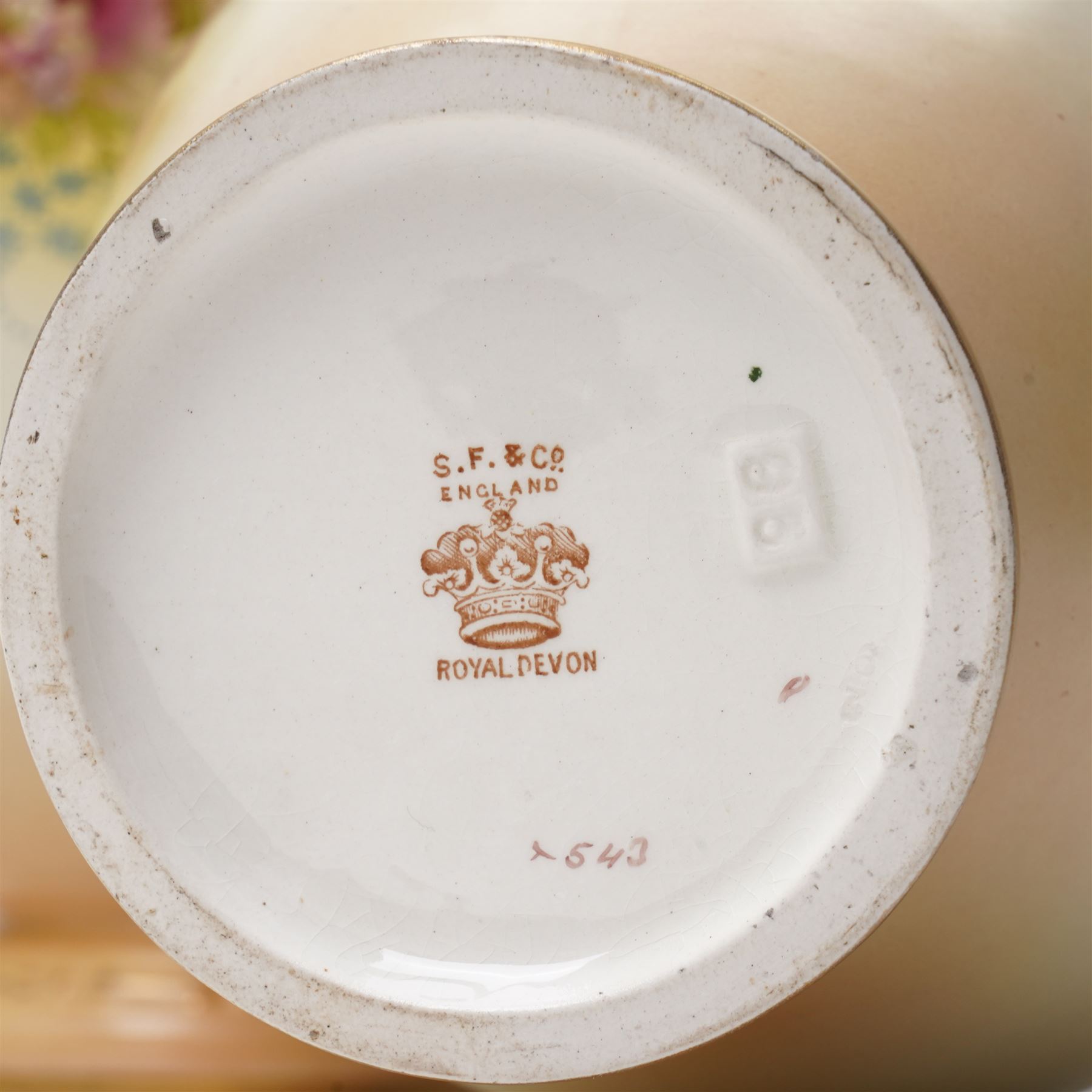Pair of early 20th century S Fielding & Co. Royal Devon blush ivory ground vases, H38cm