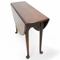 George III mahogany dining table, oval drop-leaf top on gate-leg action base, cabriole supports with pad feet