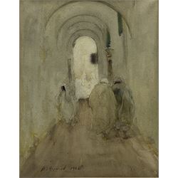 Henry Silkstone Hopwood RSW RBC (Staithes Group 1860-1914): Figures in a North African Passageway, watercolour signed and dated 1906, 27cm x 21cm