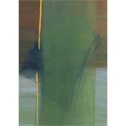 Makiko (Japanese Contemporary): Abstract in Green and Gold, watercolour signed and dated '...