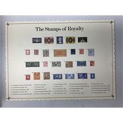 The Stamps of Royalty collection consisting of twenty-five sterling silver hallmarked stamp replicas, housed in a fitted wooden display case, with certificates, polishing cloth and certificates