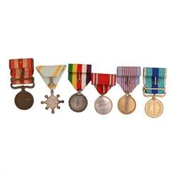 Six Japanese medals, including Order of the Sacred treasure, Red Cross medal, Showa Enthronement commemorative medal, Incident War medal,  2600th National Anniversary Commemorative medal etc  