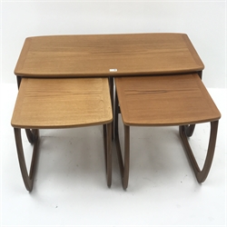  Teak nest of three tables, W102cm, H51cm, D49cm  