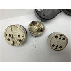 Three RAF light switches, together with military oxygen canister, batteries, gages etc  