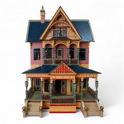 Moritz Gottschalk three storey wooden dolls house model 3589, with two side openings, with...