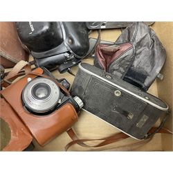 Large collection of cameras to include folding and SLR examples, including Rank Aldis, Agfa, Yashica, etc