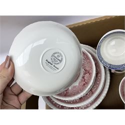 Large Spode footed bowl decorated in the Italian pattern, with blue mark beneath, late 18th/early 19th century pearlware blue and white pickle dish, Adams tea and dinner wares in the English Scenic pattern, to include bowls, teacups and saucers, side plates etc, together with Wood & Sons Yuan pattern blue and white wares, Wedgwoood jasperware etc