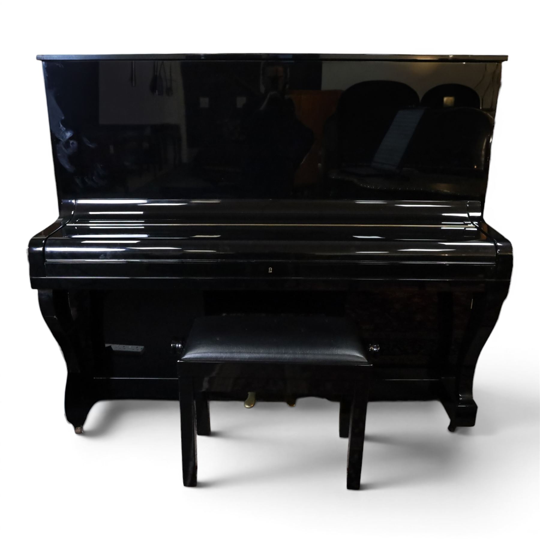 Bösendorfer model 130 upright piano, circa 1941, 88 ivory and ebonised keys within black high gloss polyester case, serial no. 26442