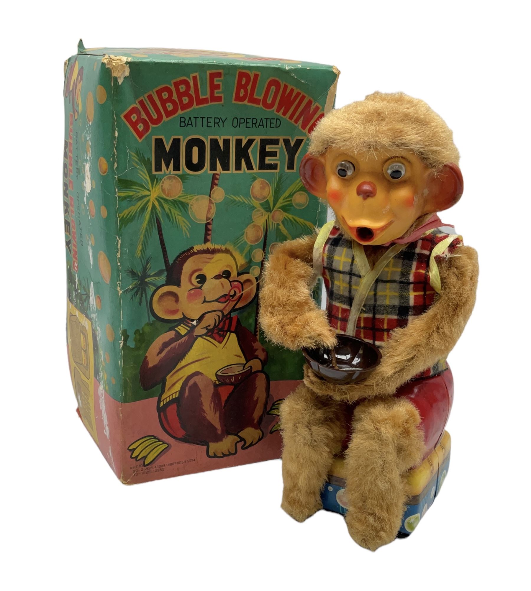 Battery operated bubble blowing monkey, with box, H26cm