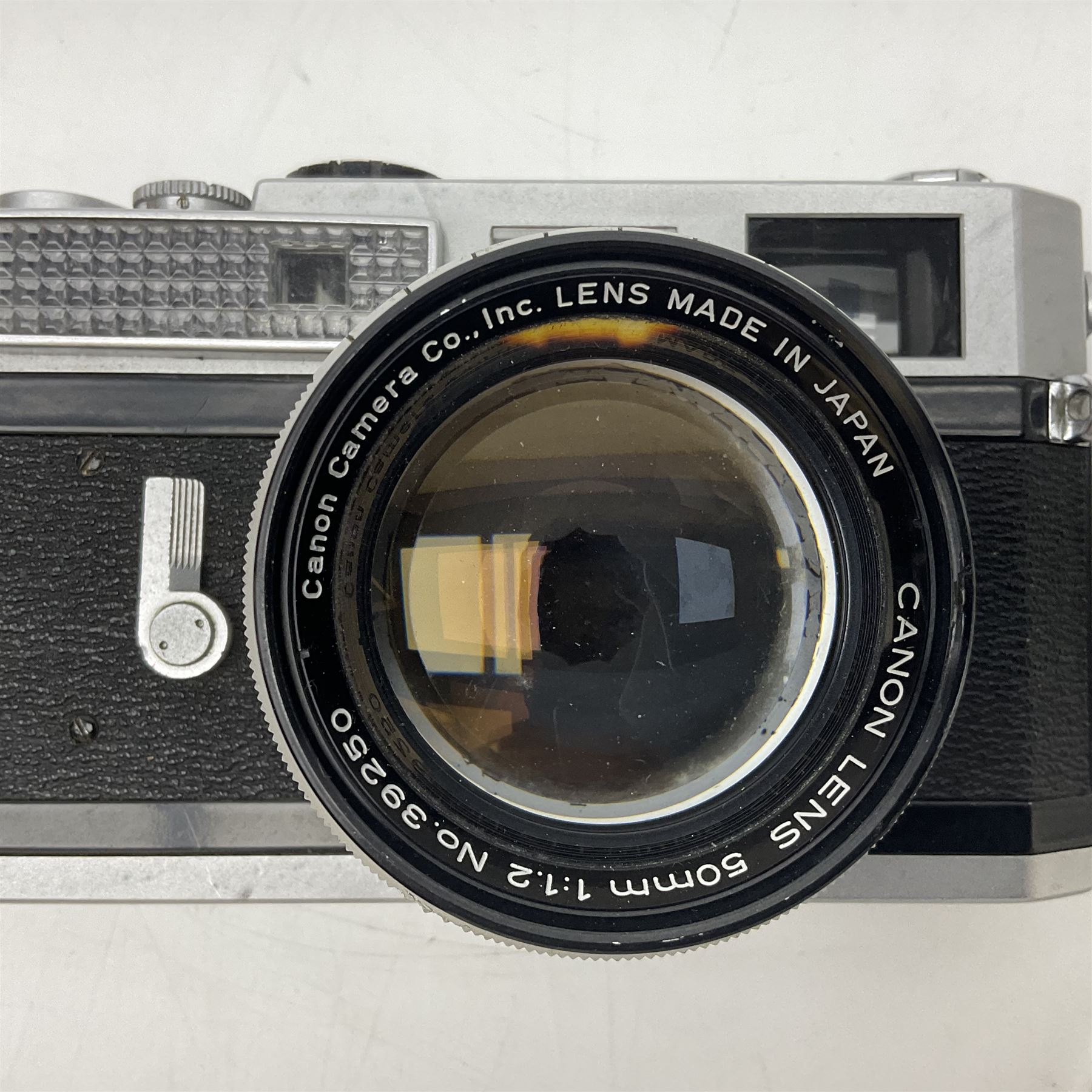 Canon 7 camera body, serial no. 807468, with 'Canon LTM/L39 50mm 1:1.2' lens, serial no. 39250