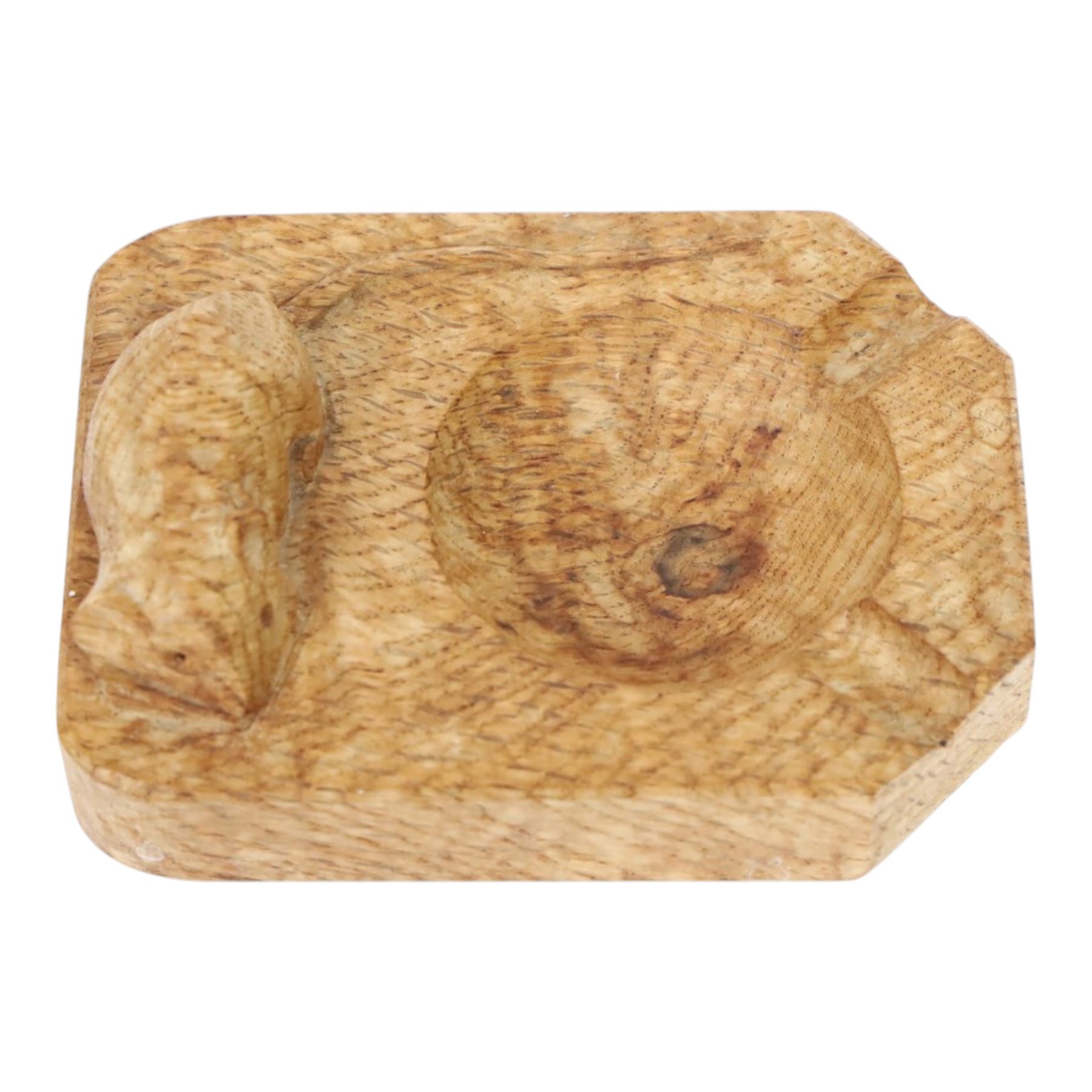 Mouseman - oak ashtray, of rectangular form with canted corners, with carved mouse signature, by the workshop of Robert Thompson of Kilburn