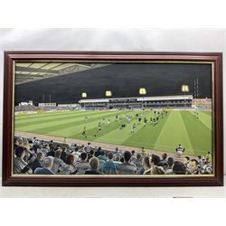 Peter Watson (British 1946-): 'Farewell to the Boulevard 1895-2002', oil on canvas signed and dated 2002, 65cm x 115cm; together with a colour print of the same picture 35cm x 50cm (2) 
Notes: this picture shows Hull FC v Bradford Bulls in the last Super League game at the Boulevard on Friday 20th September 2002, kick off at 8pm. The score was Hull FC 18 Bradford Bulls 32.