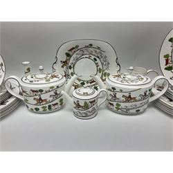 Wedgwood Hunting Scenes dinner and tea service for ten, to include dinner plates, side plates, dessert plates, cups and saucers, mugs, two large teapots, two milk jugs, etc, together with matching items by coalport and Staffordshire (94)