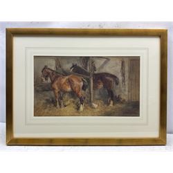 John Atkinson (Staithes Group 1863-1924): Horses in Stable Stalls, watercolour signed and dated '08, 27cm x 48cm