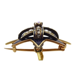 Victorian 15ct gold blue enamel, diamond and split pearl star brooch