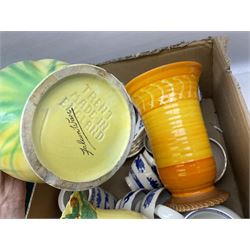  Burleigh ware jug with squirrel handle, together with similar falcon ware jug,  Shelley vase decorated in an orange colourway with fluted rim, and Royal Cauldon Dragon pattern tea and dinner wares, in two boxes