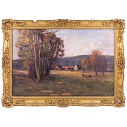 William Charles Rushton (British 1860-1921): Landscape with Farm, oil on canvas unsigned 49cm x 75cm