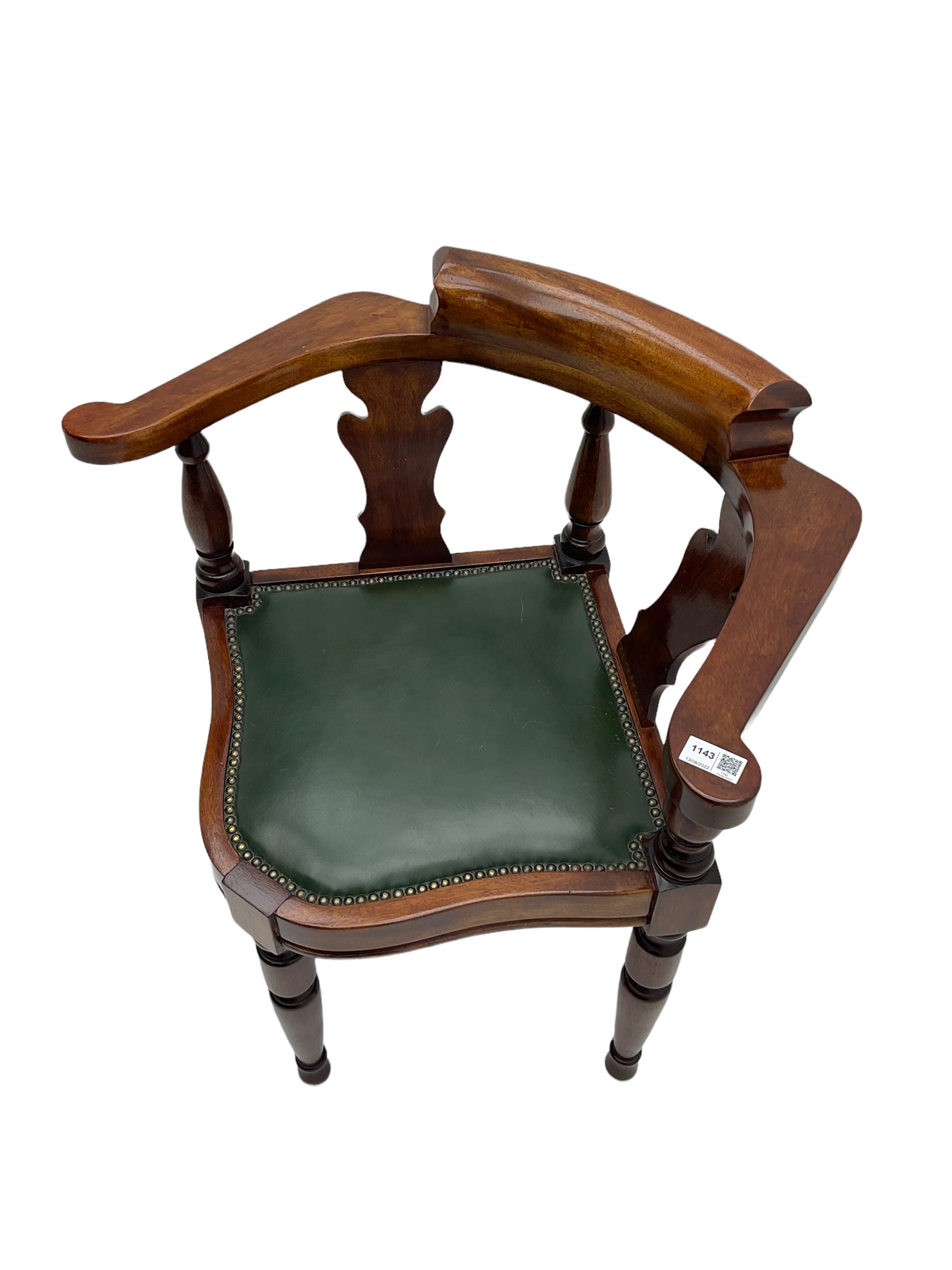 Captain Scott replica mahogany cabin chair, corner shaped with studded leather seat, with miniature prototype and paperwork
