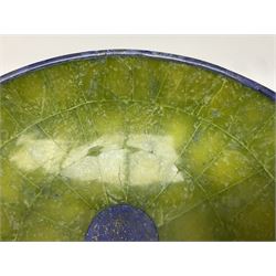 Serpentine and lapis lazuli mosaic bowl, D21cm, H8cm