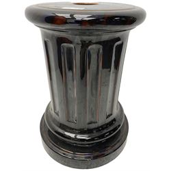 Late 19th to early 20th century Sarreguemines red and blue glazed pedestal stand, with fluted column and circular stepped base 