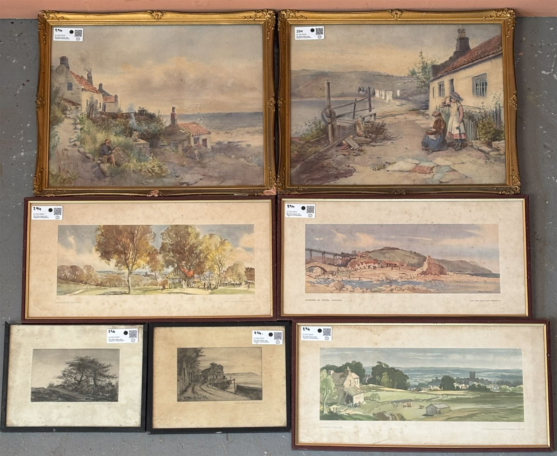 E Bagshaw, a pair of late Victorian landscape watercolours, dated '91, in glazed gilt composition frames (36cm x 45cm) together with three framed landscape water colour prints, and two framed engravings (7) - COLLECTION BY APPOINTMENT FROM: The White House, Thirsk Road, Easingwold, York, YO61 3NF - CALL 01723 507111 TO ARRANGE
